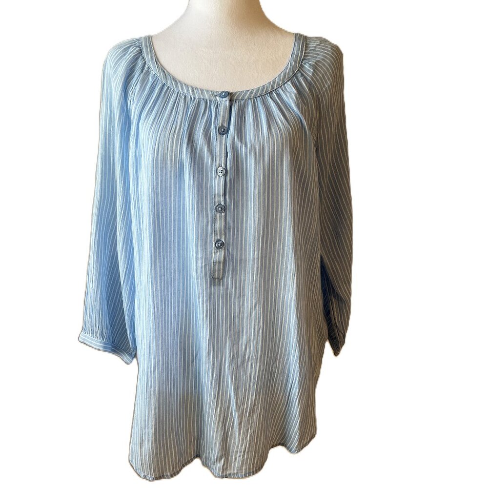 ⚓ Sears Classic 100% Cotton Blouse | Size 10 | Blue & White Nautical Tunic